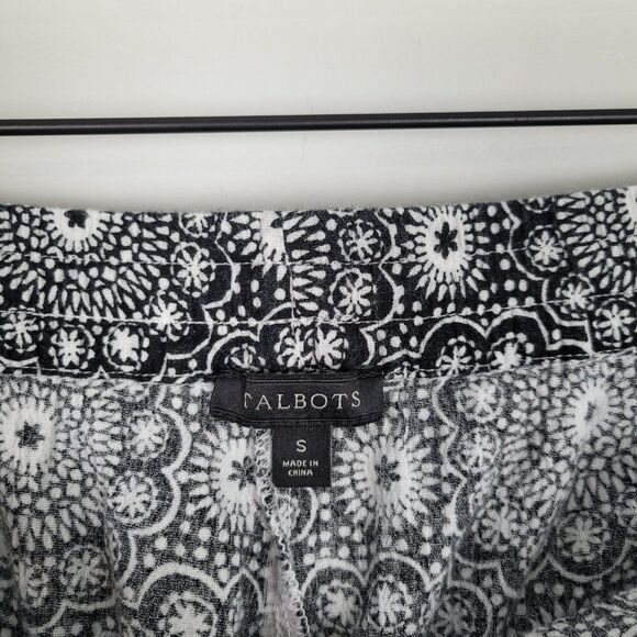 Talbots Cotton Pants Straight Leg Lightweight Pull On Print Black White Size S - Picture 12 of 12